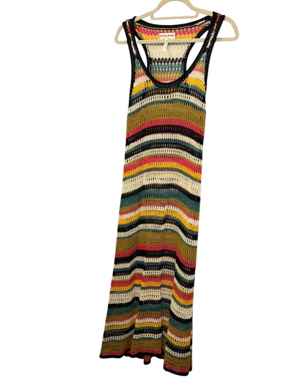 Apiece Apart NEW $545 earthy rainbow crochet knit festival maxi Dress cover up L